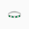 The 14K White Gold 7-Stone Emerald & Diamond Band, 0.50 TCW, showcases alternating round green emeralds and white diamonds on a plain white background.