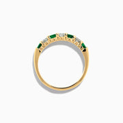 The 14K Yellow Gold 7-Stone Emerald & Diamond Band, 0.65 TCW, features alternating round green emeralds and white diamonds set in a row along the band, shown against a plain white background.