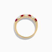 The 14K Yellow Gold 7-Stone Ruby & Diamond Band, 1.00 TCW, features alternating round rubies and clear diamonds set in a row along the band and is displayed on a white background.