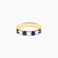 The 14K Yellow Gold 7-Stone Blue Sapphire & Diamond Band (1.00 TCW) features alternating blue sapphires and clear diamonds in a row along the gold band, shown on a white background.