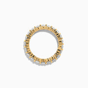 The 14K Yellow Gold Prong Set Diamond Eternity Band, 2.00 TCW, displays a seamless row of round white diamonds set in prongs on a plain white background.