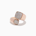The Pave Rose 14K Rose Gold Diamond Bipass Ring features two square ends encrusted with sparkling diamonds, beautifully displayed on a white background.