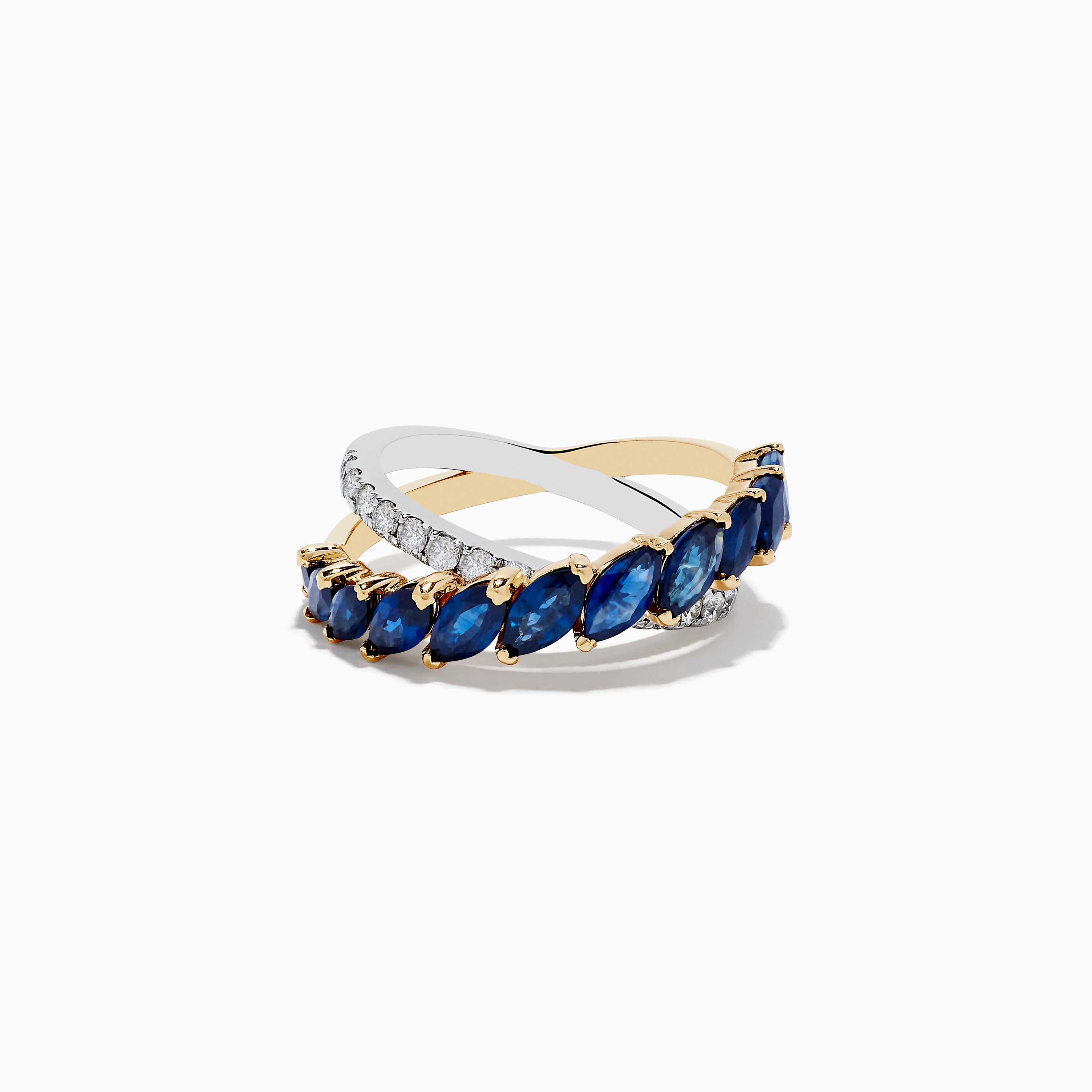 14K Two-Tone Gold Blue Sapphire and Diamond Crossover Ring ...