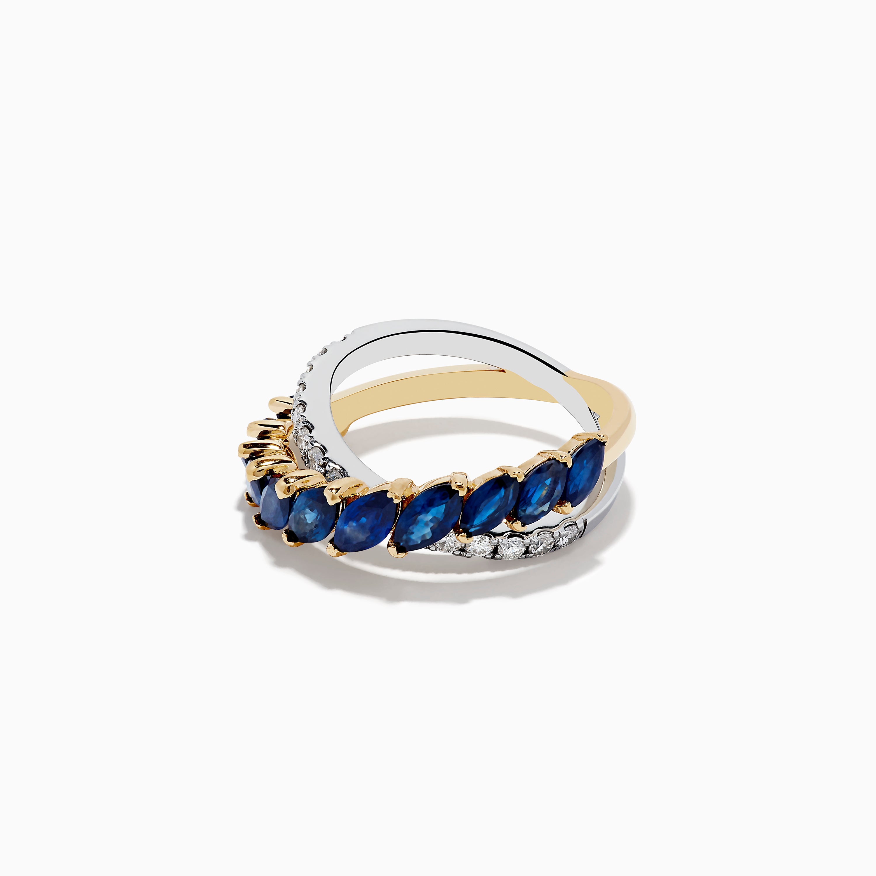 14K Two-Tone Gold Blue Sapphire and Diamond Crossover Ring ...