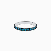 The Bella Bleu 14K White Gold Blue Diamond Ring showcases a band of small, round blue diamonds set all around and is beautifully displayed on a white background.