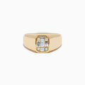 The Mens 14K Yellow Gold Diamond Ring features baguette and round diamonds in a rectangular setting on a wide, polished band—an outstanding Effy design.