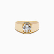 The Mens 14K Yellow Gold Diamond Ring features baguette and round diamonds in a rectangular setting on a wide, polished band—an outstanding Effy design.