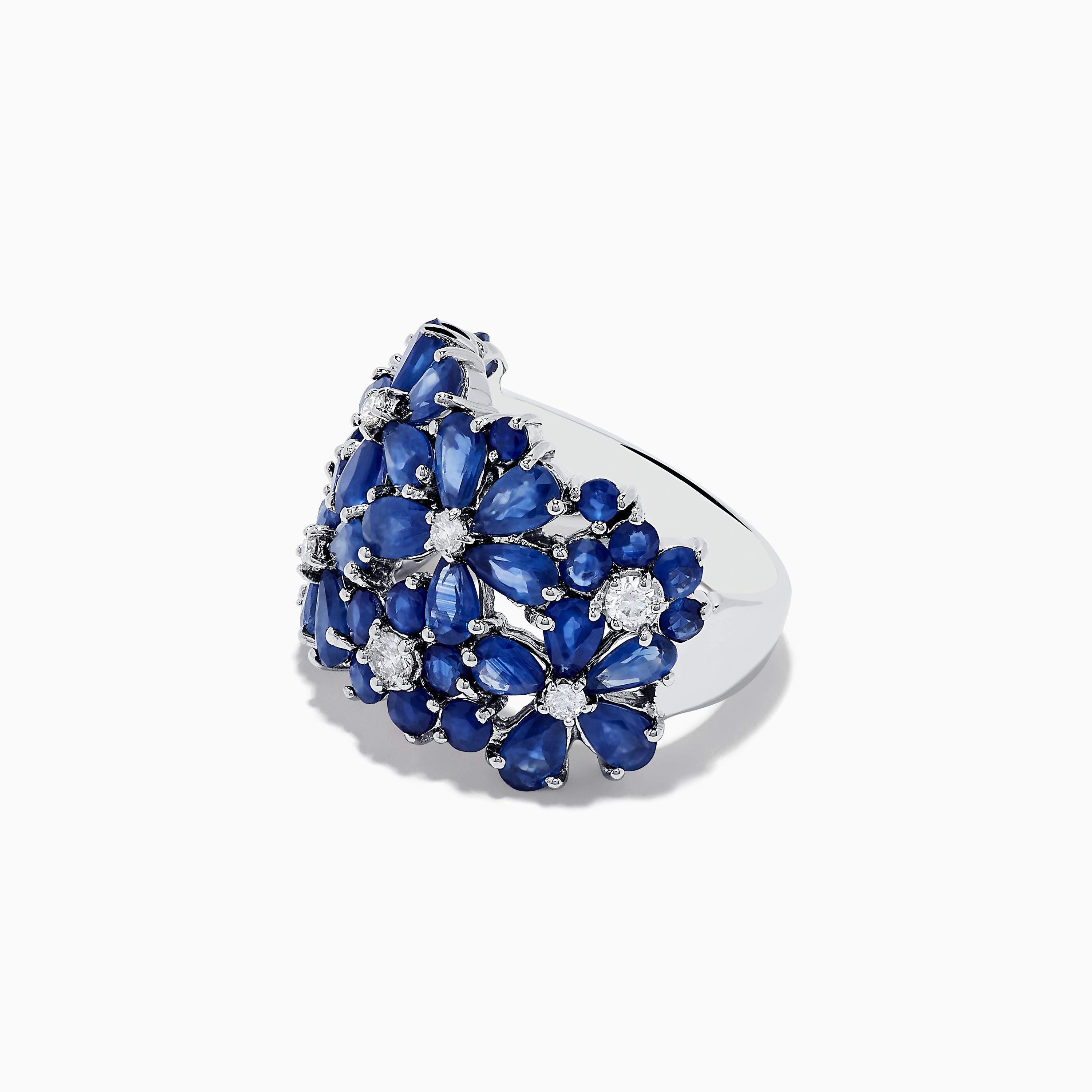 Effy Royale Bleu 14K White Gold Blue Sapphire & Diamond Multi Flower Ring