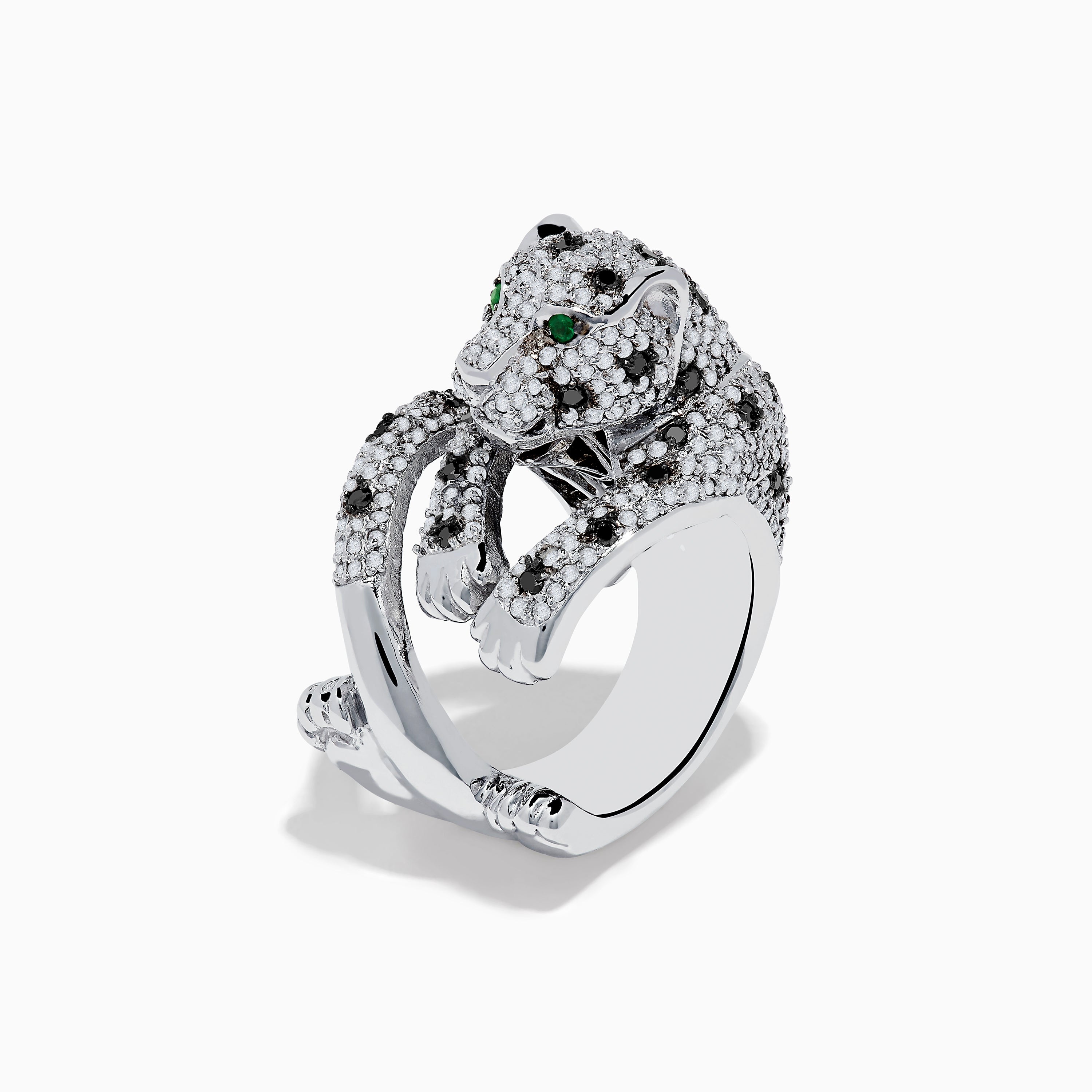 efeutute white panther Signature 14K White Gold Diamond and Emerald Panther Ring