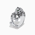 The Signature 14K White Gold Diamond and Emerald Panther Ring features a crouching panther encrusted with sparkling diamonds and vivid emerald eyes, set in gleaming white gold.