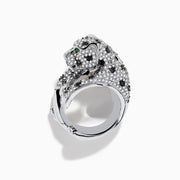 The Signature 14K White Gold Diamond and Emerald Panther Ring features a crouching panther encrusted with sparkling diamonds and vivid emerald eyes, set in gleaming white gold.