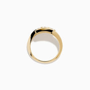 The D'Oro 14K Yellow Gold Diamond Bypass Ring features three round white diamonds in a row and a modern, open, curved band design, shown on a white background.