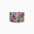 The Watercolors 14K White Gold Multi Sapphire and Diamond Ring features a wide band adorned with vibrant, closely set sapphires in various colors, shapes, and sizes alongside sparkling diamonds for a colorful, eye-catching design.
