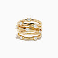 The D'Oro 14K Yellow Gold Diamond Wide Band Ring with overlapping bands set with round diamonds is displayed against a plain white background.