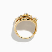 The D'Oro 14K Yellow Gold Diamond Wide Band Ring with overlapping bands set with round diamonds is displayed against a plain white background.