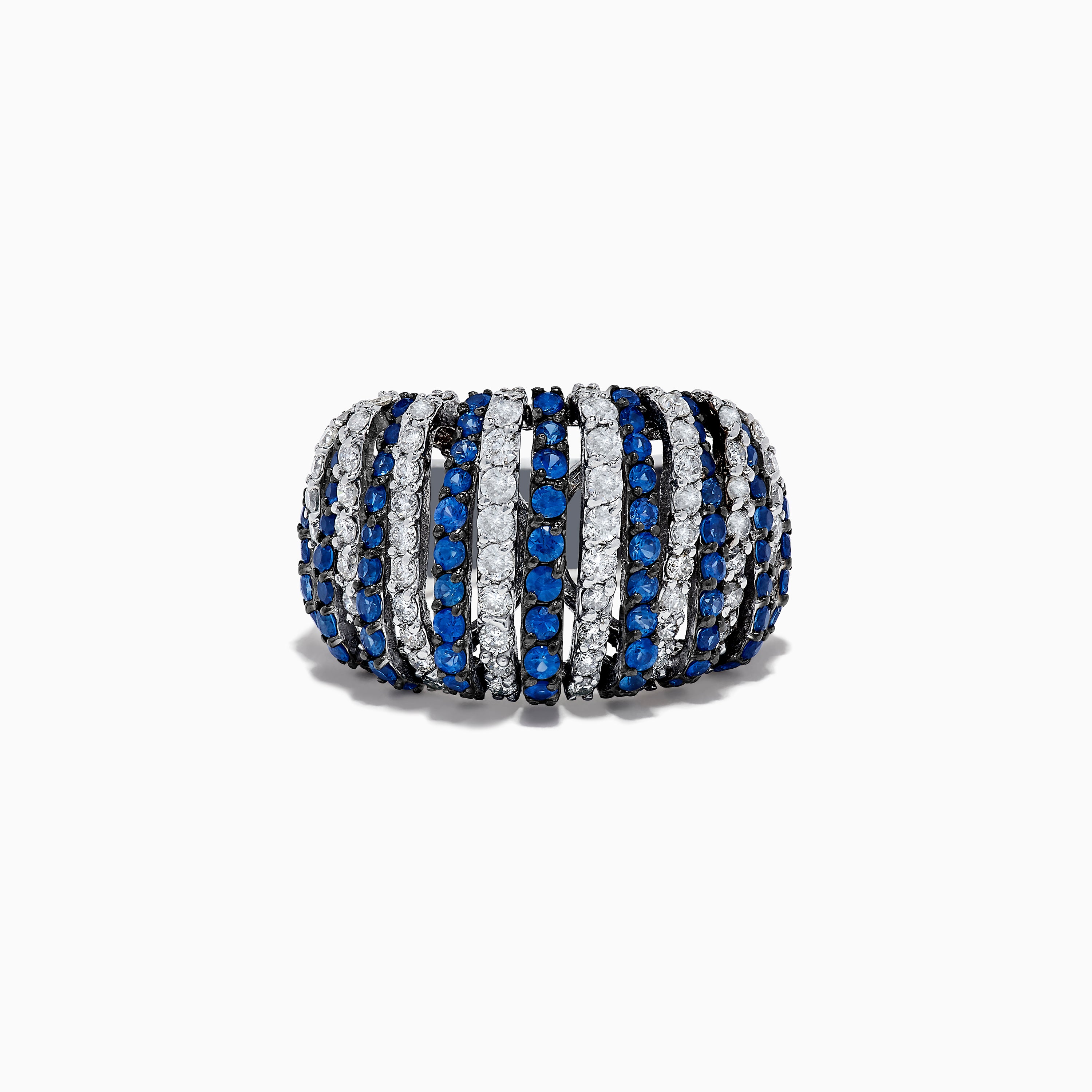 Effy 14K White Gold Blue Sapphire and Diamond Striped Ring