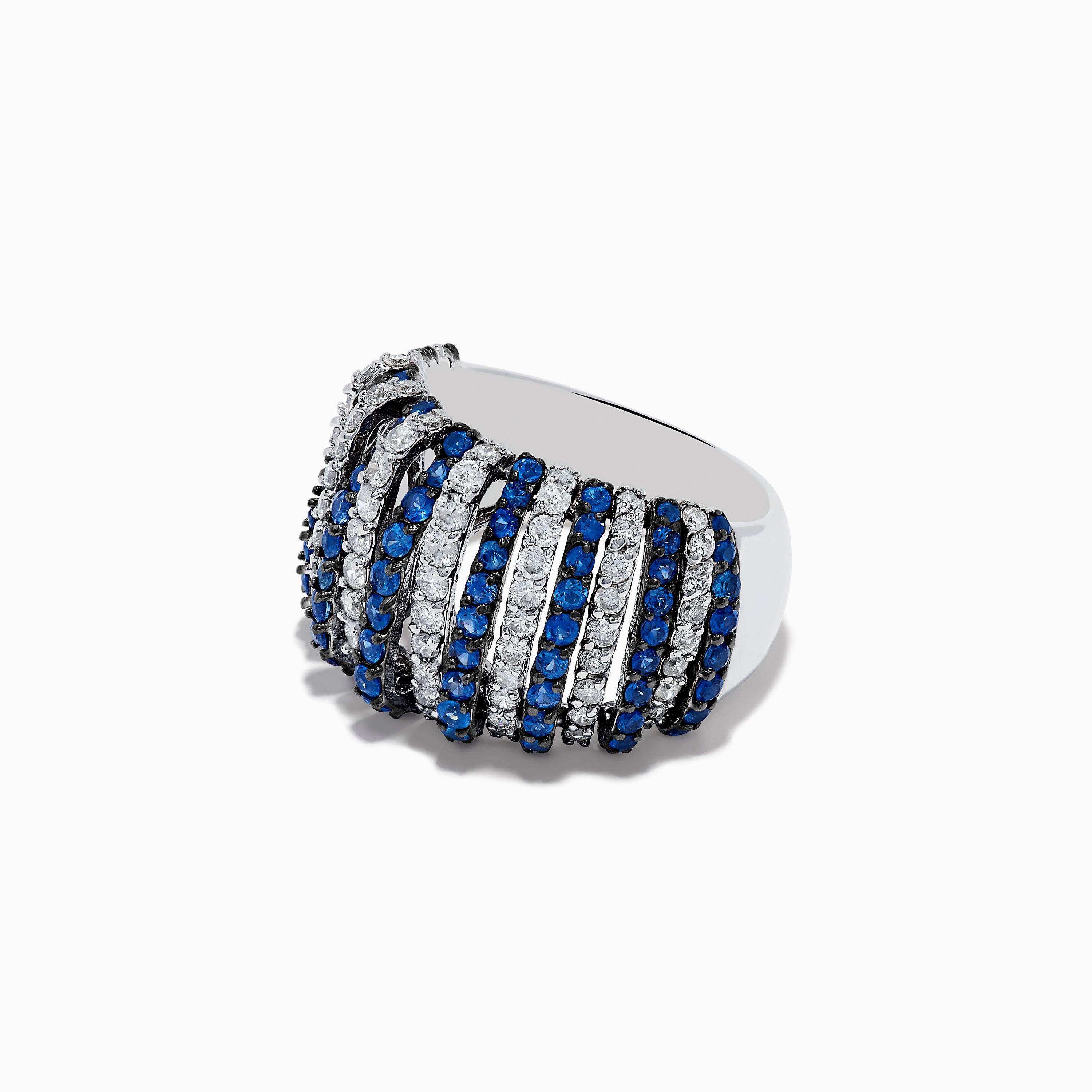 Effy 14K White Gold Blue Sapphire and Diamond Striped Ring
