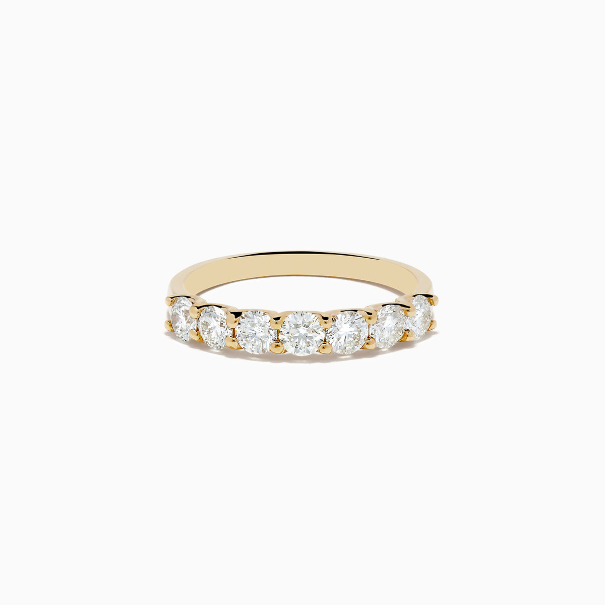 The DOro 14K Yellow Gold Round Brilliant Diamond Band 1.03 TCW showcases a row of sparkling round brilliant diamonds on a sleek yellow gold band, displayed against a plain white background.