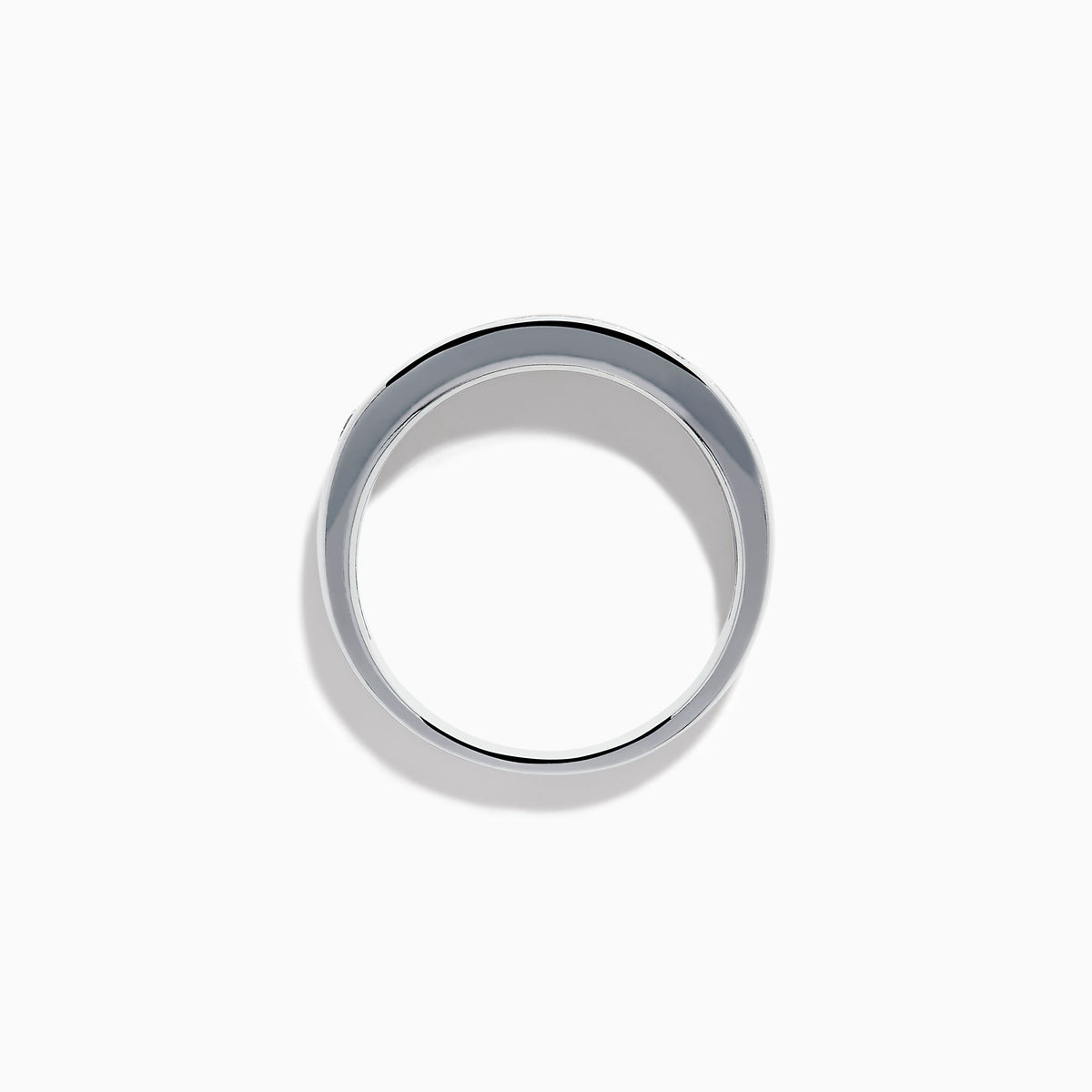 Men's 14K White Gold Channel Set Diamond Band featuring a row of round, clear diamonds elegantly set across the front, showcased on a plain white background.