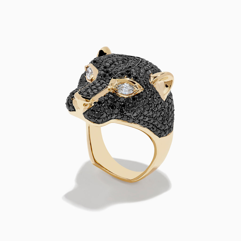 Effy Men's 14K Yellow Gold Black and White Diamond Panther Ring