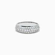 The 14K White Gold 3 Row Pave Diamond Dome Band showcases three closely set rows of pave diamonds, crafted in a sleek dome design and presented on a plain white background.