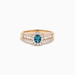 The 18K Rose Gold IGI Certified Alexandrite and Diamond Ring features an oval alexandrite center, a halo of white diamonds, and diamond-accented rows along the band.