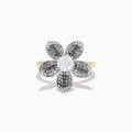 The Nature 14K Two-Tone Gold Diamond Floral Ring 1.06 TCW features a dazzling flower design with diamond accents and a central diamond, shown on a white background.