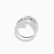 The Lab Grown Multi Shaped Diamond 1.23ct Wrap Ring in 14K White Gold features pear and round lab grown diamonds in a leaf-inspired, open front design, shown against a white background.