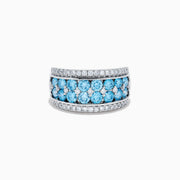 The Lab Grown Blue and White Diamond Statement Ring in 14K White Gold showcases rows of vivid blue gems bordered by sparkling lab grown diamonds for an elegant, standout look.