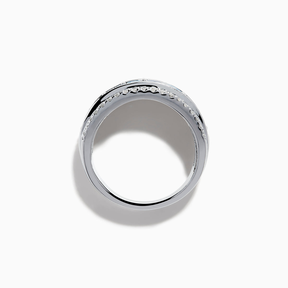 The Lab Grown Blue and White Diamond Statement Ring in 14K White Gold showcases rows of vivid blue gems bordered by sparkling lab grown diamonds for an elegant, standout look.