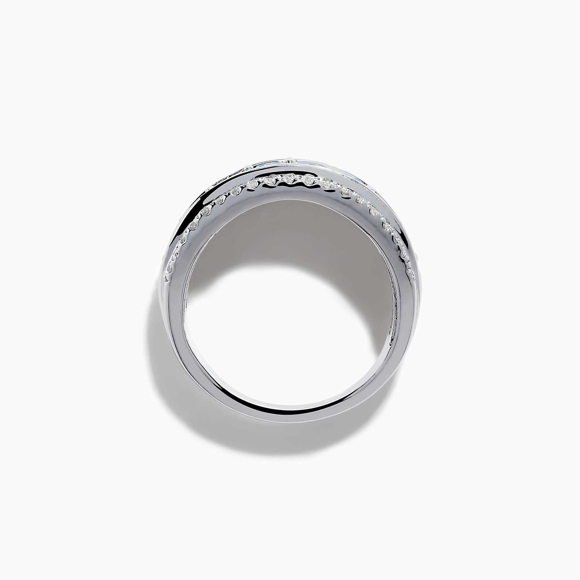 The Lab Grown Blue and White Diamond Statement Ring in 14K White Gold showcases rows of vivid blue gems bordered by sparkling lab grown diamonds for an elegant, standout look.
