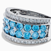 The Lab Grown Blue and White Diamond Statement Ring in 14K White Gold showcases rows of vivid blue gems bordered by sparkling lab grown diamonds for an elegant, standout look.