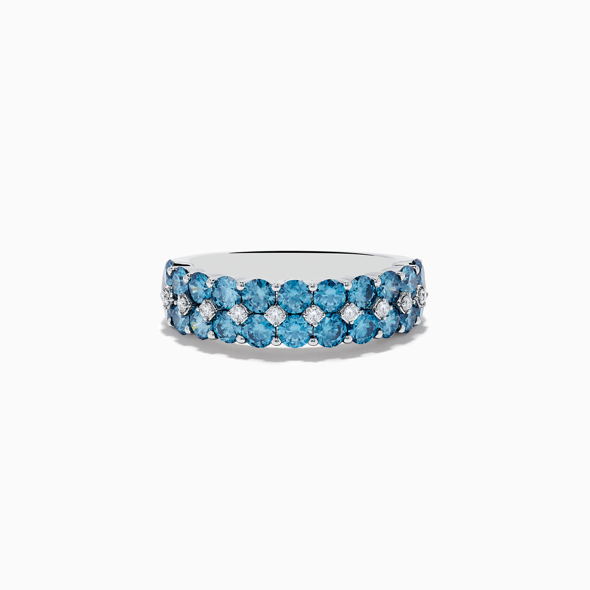 The 14K White Gold Lab Grown Blue Diamond Ring features radiant blue stones for timeless elegance, making it a stunning and sophisticated piece.