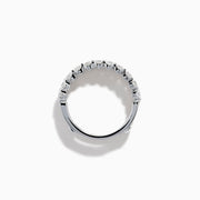 Two Lab Grown Round Diamond Jacket Band Rings in 14K white gold, featuring rows of sparkling lab-grown diamonds along the bands, are stacked together on a plain white background.