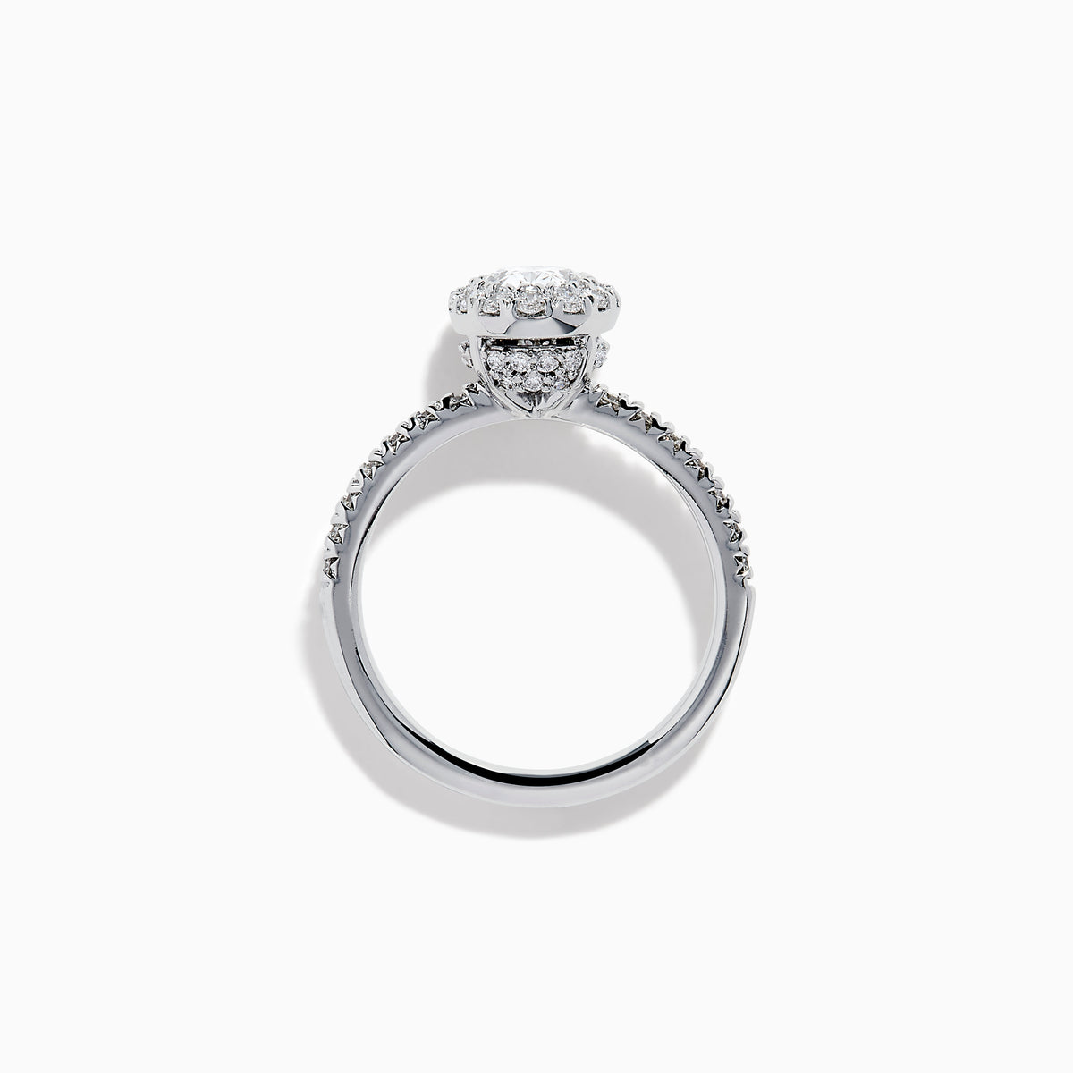 The Lab Grown Oval Diamond Halo and Hidden Halo Ring in 14K White Gold showcases an oval lab grown diamond center, a sparkling diamond halo, hidden halo accents, and additional diamonds along the band.