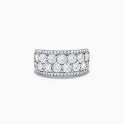 The 14K White Gold Lab Grown Diamond Ring features three rows of large round diamonds bordered by smaller ones, set in white gold—an exquisite design from the Effy Reverie collection.