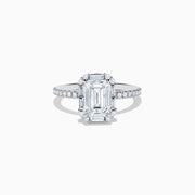 The 14K White Gold Lab Grown Diamond Ring and Band Set features a striking emerald-cut center diamond with round diamonds along the split shank band, shown on a plain white background.