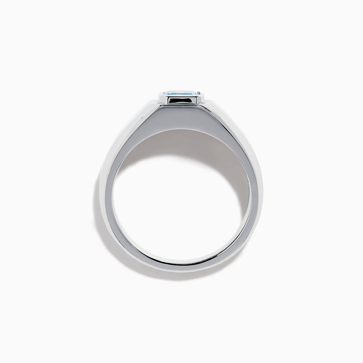 The Men's Lab Grown Blue Diamond Ring in 14K White Gold features a square blue diamond centerpiece, showcased on a clean white background.