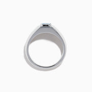 The Men's Lab Grown Blue Diamond Ring in 14K White Gold features a square blue diamond centerpiece, showcased on a clean white background.