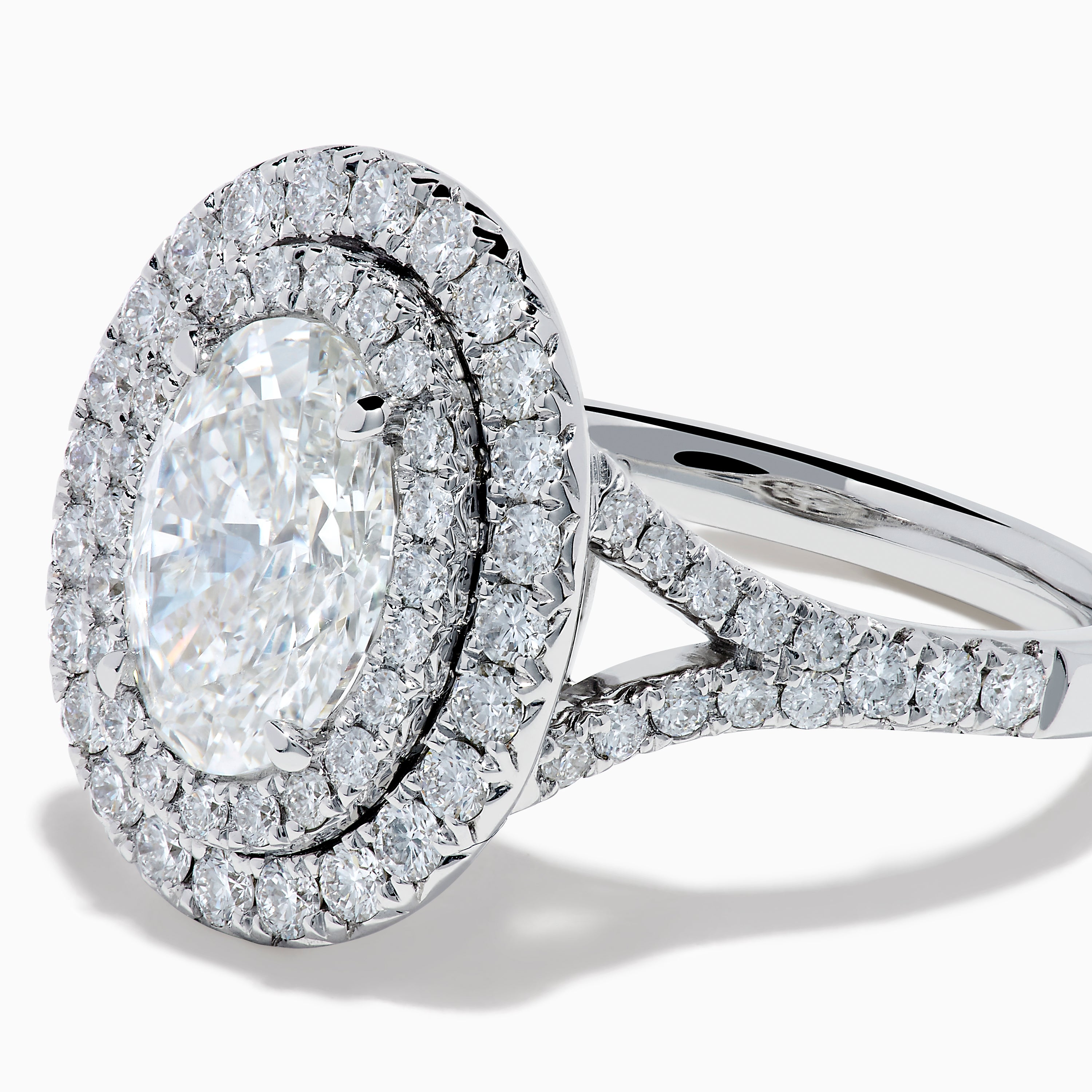 Lab Grown Oval Diamond Double Halo Ring in 14K White Gold