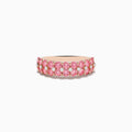 The 14K Gold Lab Grown Pink and White Diamond Ring showcases two rows of round pink and white diamonds set closely together, displayed against a white background.