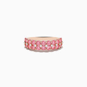 The 14K Gold Lab Grown Pink and White Diamond Ring showcases two rows of round pink and white diamonds set closely together, displayed against a white background.