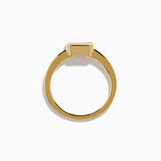 The Lab Grown Diamond East West Emerald-Cut Ring in 14K Yellow Gold features a lab diamond in a minimalist bezel setting, beautifully crafted and shown against a plain white background.