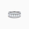 The Lab Grown Round Diamond Wide Band in 14K White Gold features three rows of round-cut diamonds, with a slightly larger center row, displayed on a plain white background.