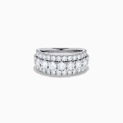 The Lab Grown Round Diamond Wide Band in 14K White Gold features three rows of round-cut diamonds, with a slightly larger center row, displayed on a plain white background.