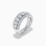 The Lab Grown Round Diamond Wide Band in 14K White Gold features three rows of round-cut diamonds, with a slightly larger center row, displayed on a plain white background.