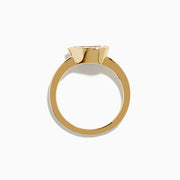 The Lab Grown Diamond East West Pear Ring in 14K Yellow Gold showcases a lab diamond in a pear shape, set horizontally in a sleek bezel on a plain band, presented against a white background.