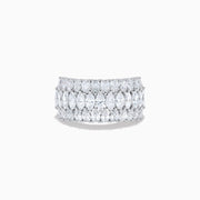The Lab Grown Pear and Marquise Diamond Wide Band Ring in 14K White Gold features three rows of marquise-cut diamonds, beautifully set on a wide band and displayed against a plain white background.