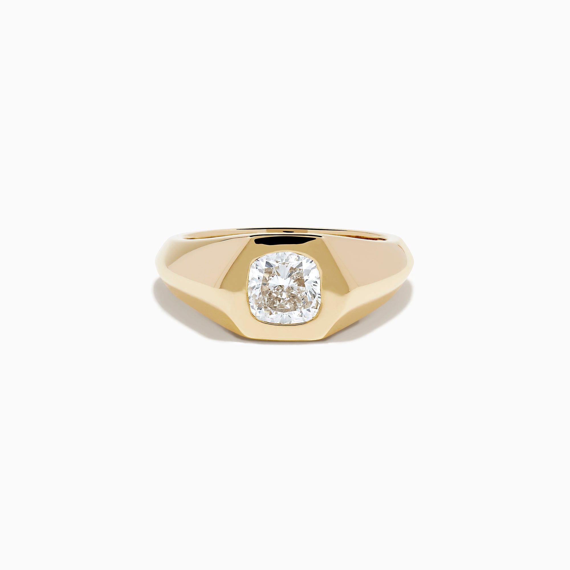 Lab Grown Diamond Cushion Bezel Signet Pinky Ring in 14K Yellow Gold