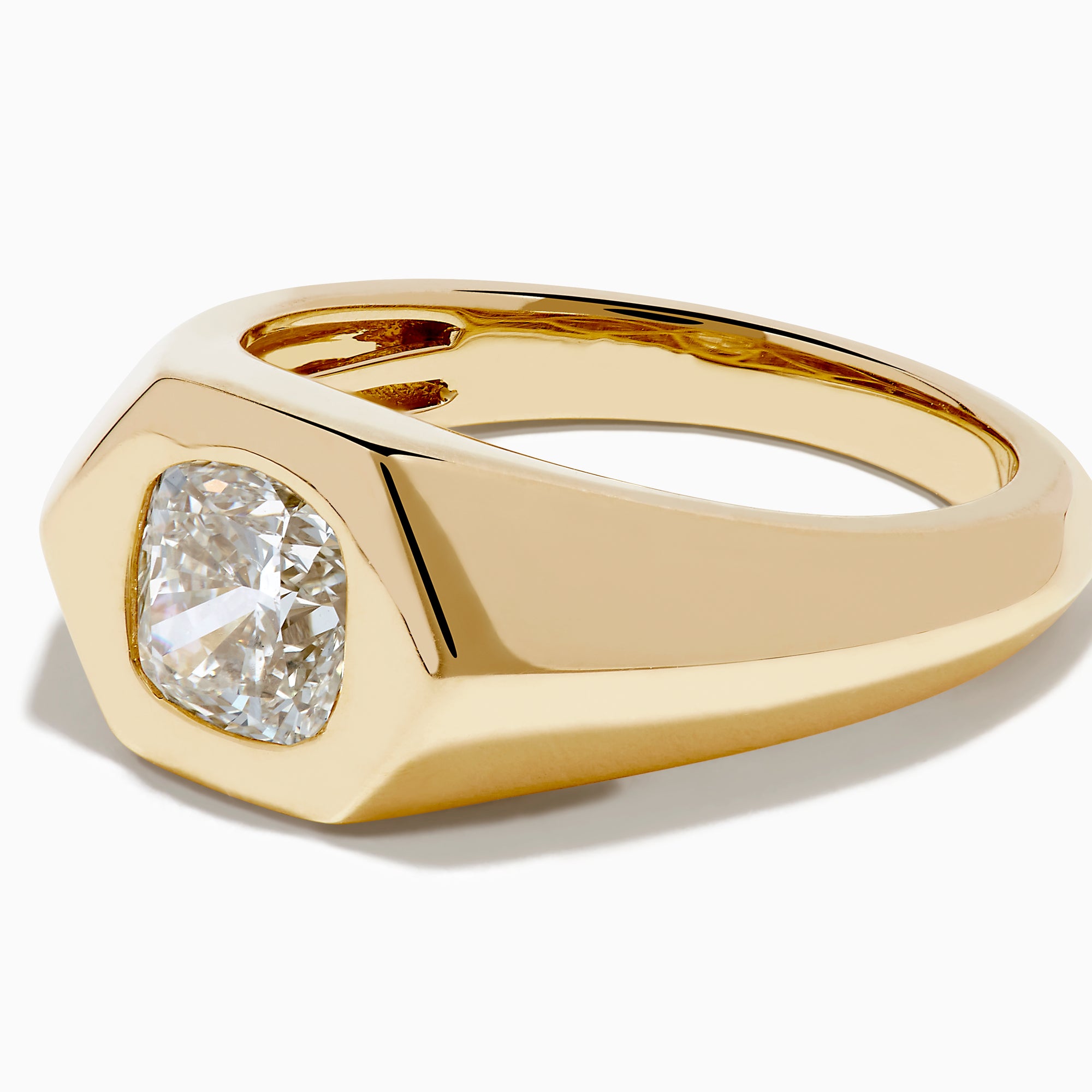 Lab Grown Diamond Cushion Bezel Signet Pinky Ring in 14K Yellow Gold